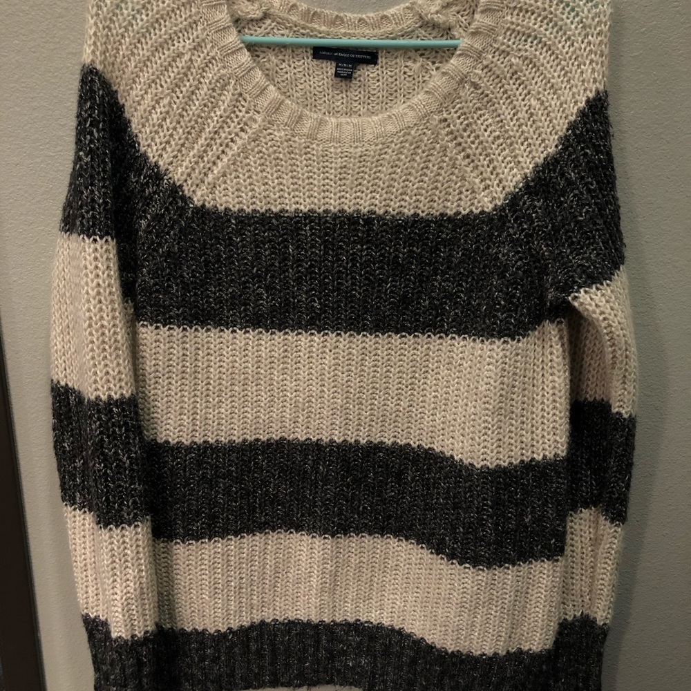Cream/Charcoal Gray Striped Sweater